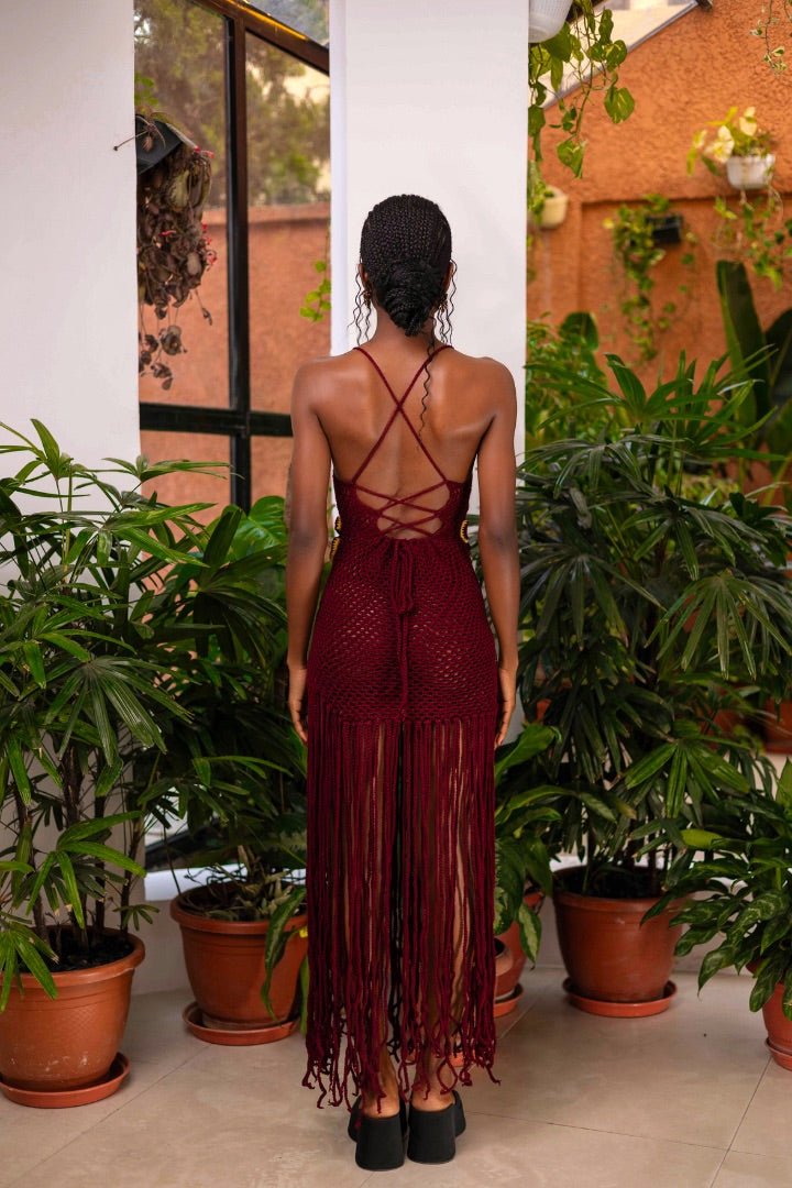 Burgundy Floral Elegance Crochet Dress - EileyNova