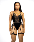 Velour Vixen Velvet Garter Bodysuit - EileyNova